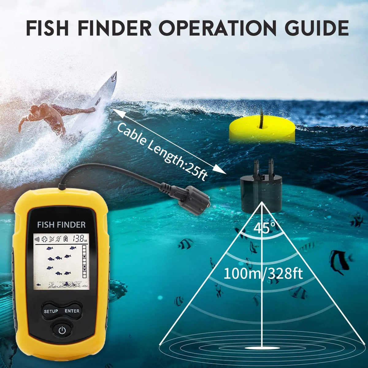 Portable Handheld Fish Finder with 100M Sonar Sensor